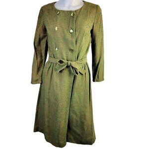 Vintage 50s Shirt Dress Women 8 Medium Green Orange Button Knee Length Belt Fall